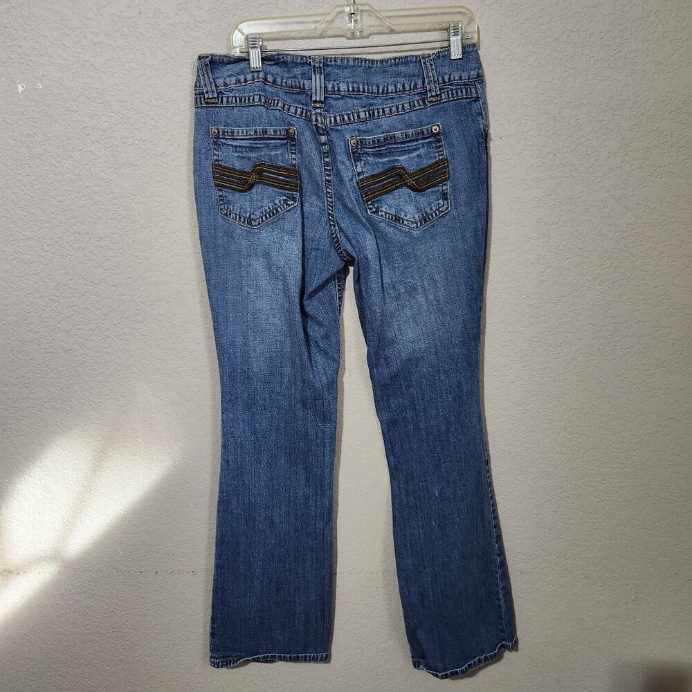 Vintage NoBo Blue Denim Jeans Size 34W Retro Zigzag Embroidered